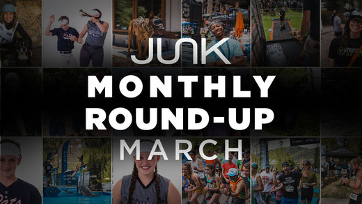 Multiple images in the background with a text overlay, “JUNK Monthly roundup March”
