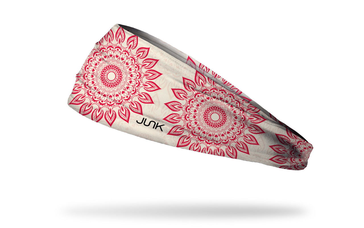 cream white JUNK headband with oversized repeating red mandala design