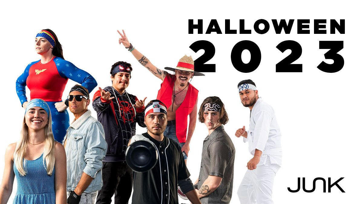 Many halloween character costumes are posing in this image, the text reads "halloween 2023 JUNK"