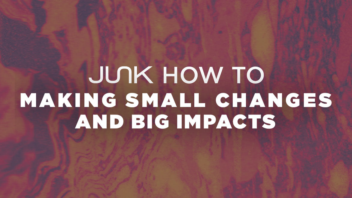 Lava background with text overlay that says “JUNK How to, making small changes and big impacts.” 