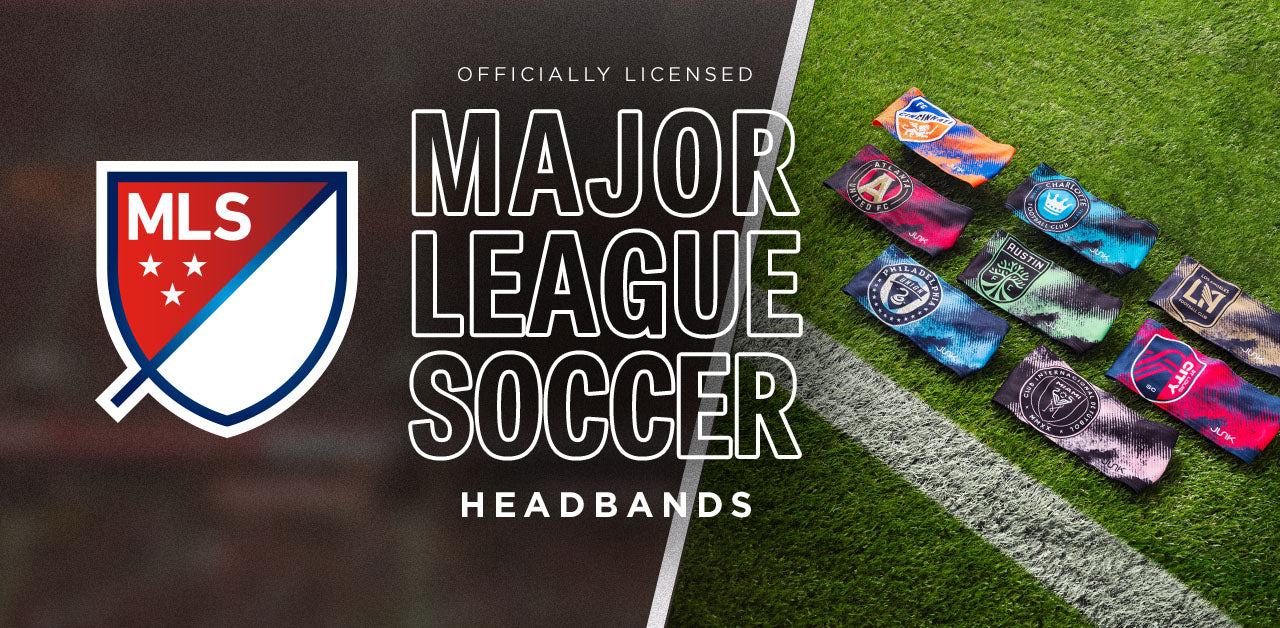 This is a blog header with the MLS logo, text that says “officially licensed major league soccer headbands” and on the right there are 8 headbands for MLS teams in their themed colors. 