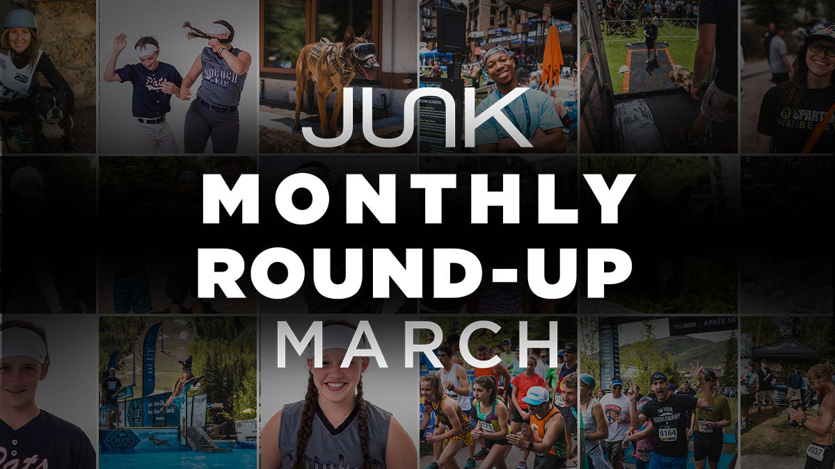 Multiple images in the background with a text overlay, “JUNK Monthly roundup March” 