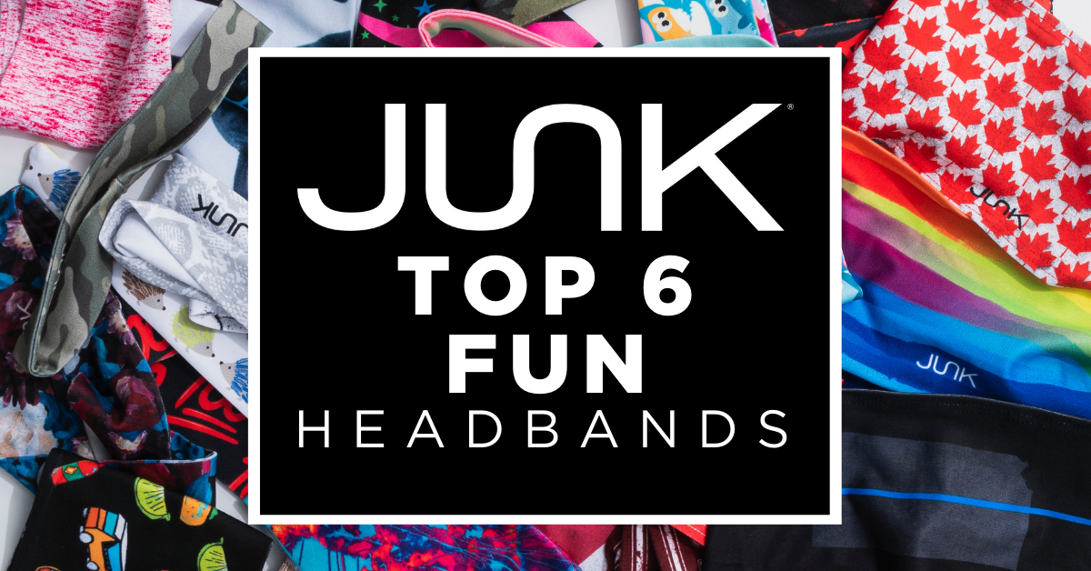 colorful background of headbands with JUNK top 6 fun headbands