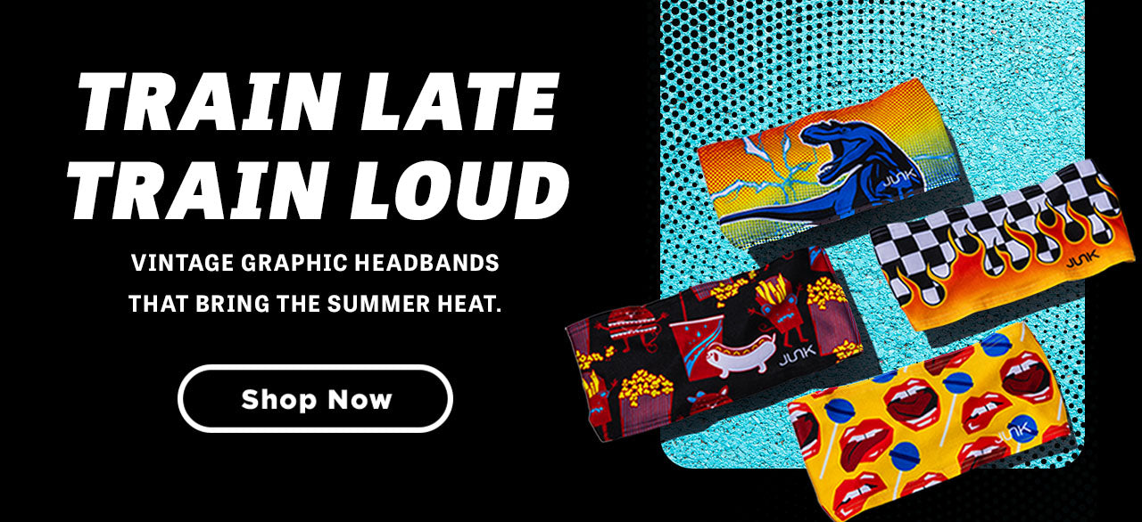 Train Late, Train Loud, Vintage Graphic Headbands that bring the Summer Heat. Shop Now