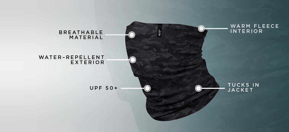Breathable Material, Warm Fleece Interior, Water Repellent Exterior, UPF +50, Tucks into Jacket