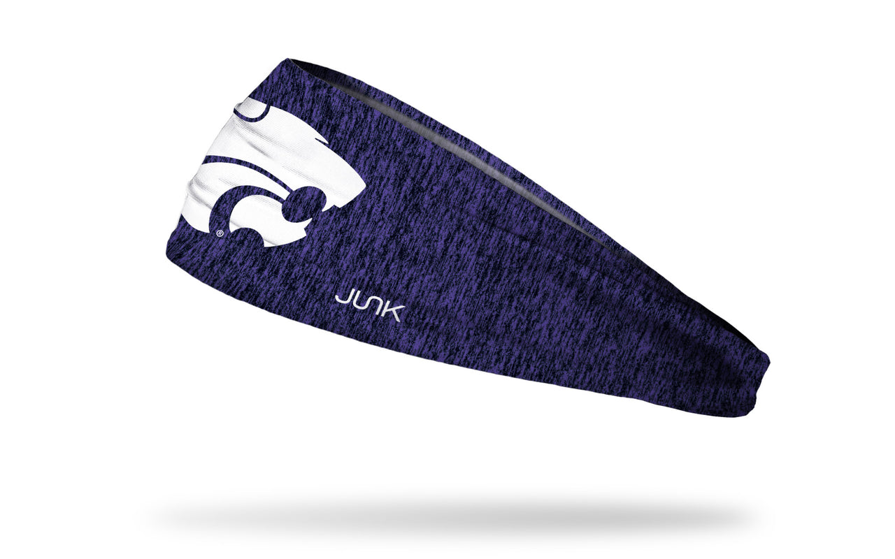 purple and black heathered headband with Kansas State University Wildcat logo in white