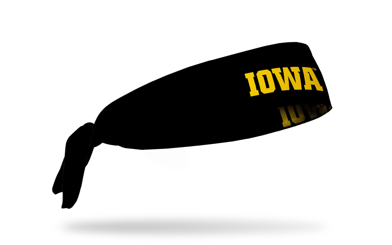 black headband with University of Iowa Iowa wordmark in gold