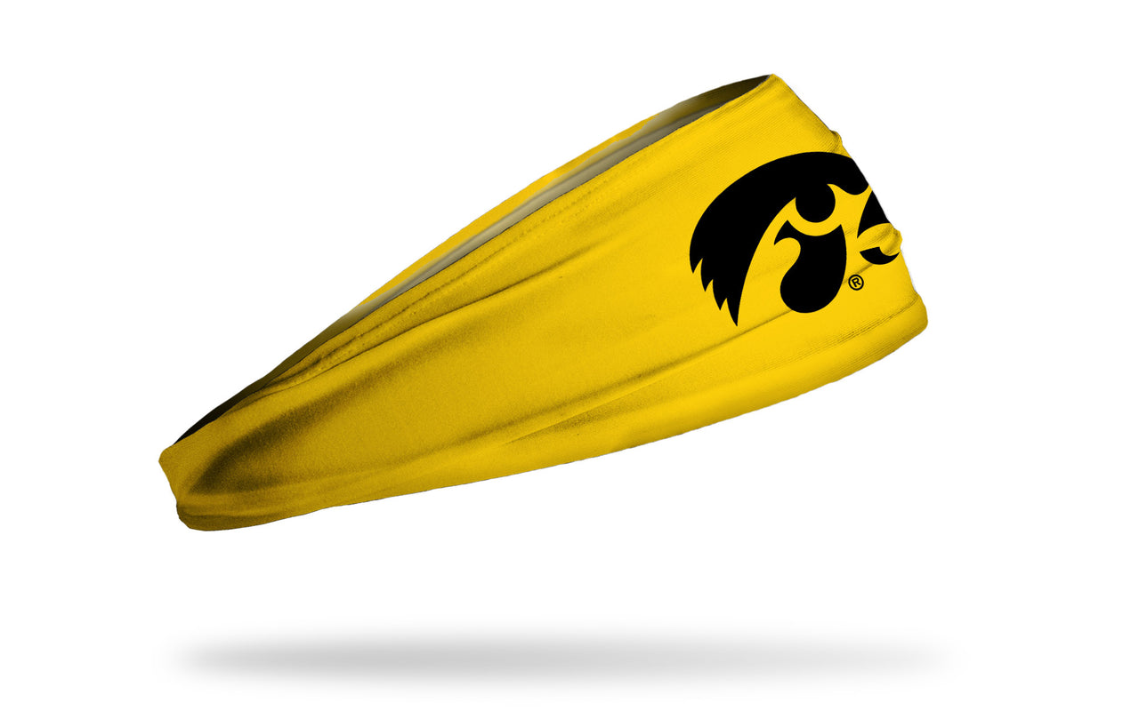gold headband with University of Iowa tigerhawk logo in black