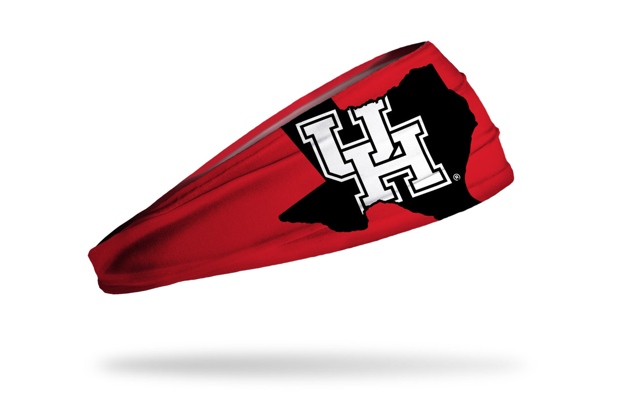 red headband with University of Houston U H logo in white inside of black Texas state outline