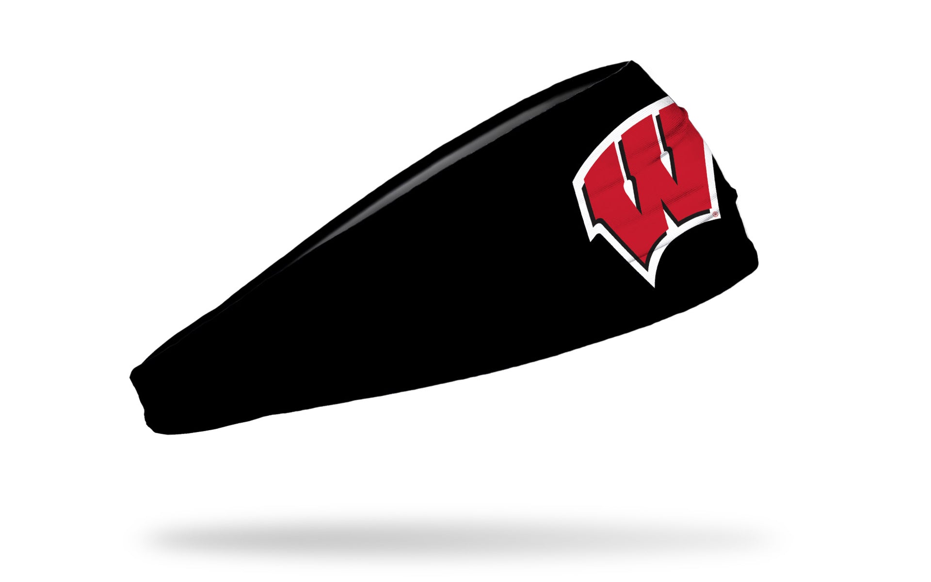 black headband with University of Wisconsin W logo in red and white