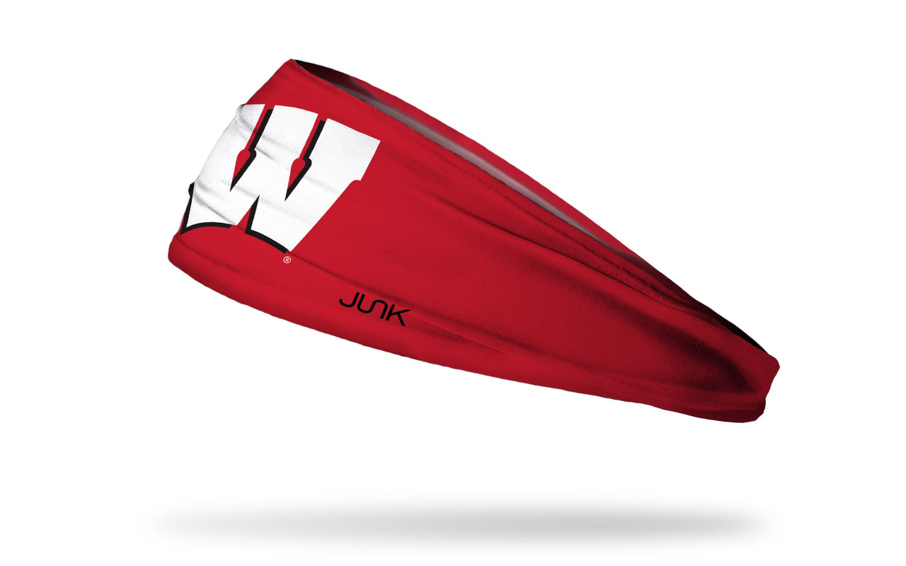 red headband with University of Wisconsin W logo in white and black
