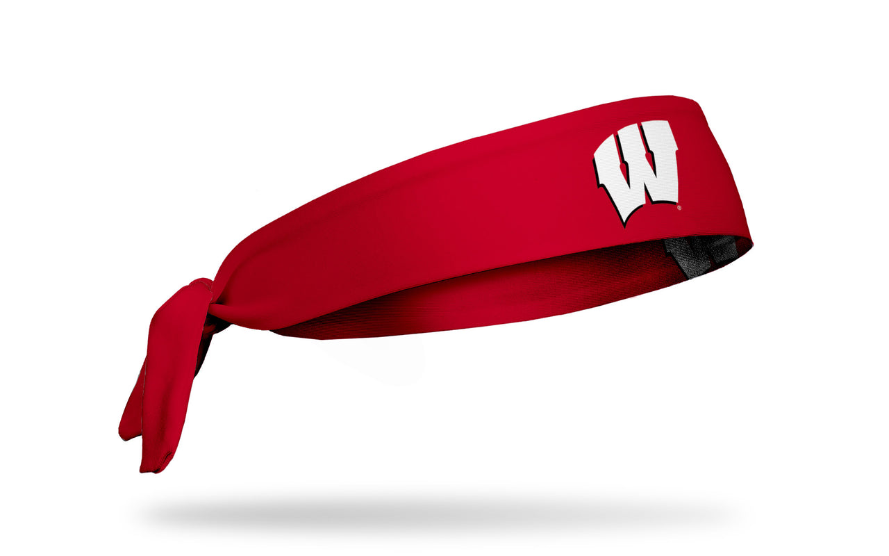 red headband with University of Wisconsin W logo in white and black