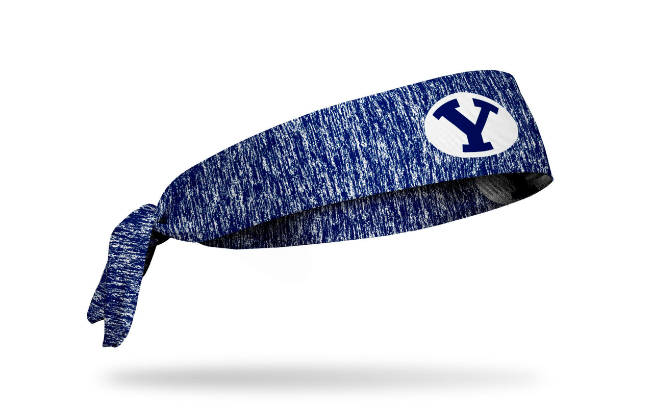 navy and white heathered headband with Brigham Young University Y logo in navy and white