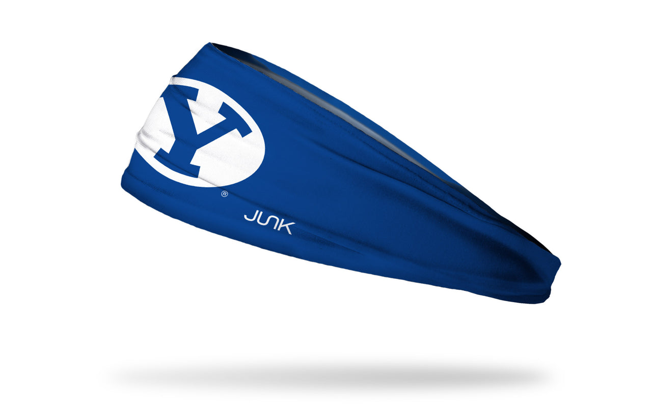 royal blue headband with Brigham Young University Y logo in white