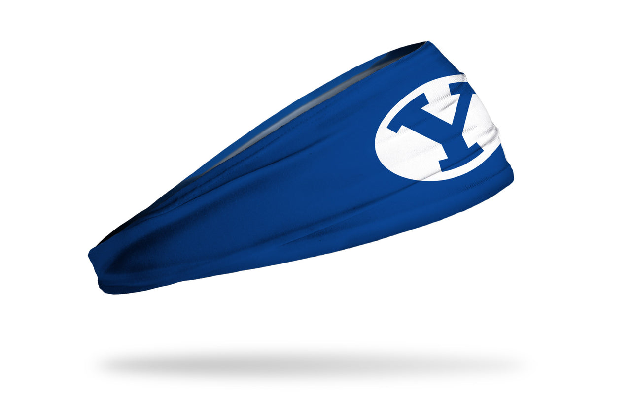 royal blue headband with Brigham Young University Y logo in white