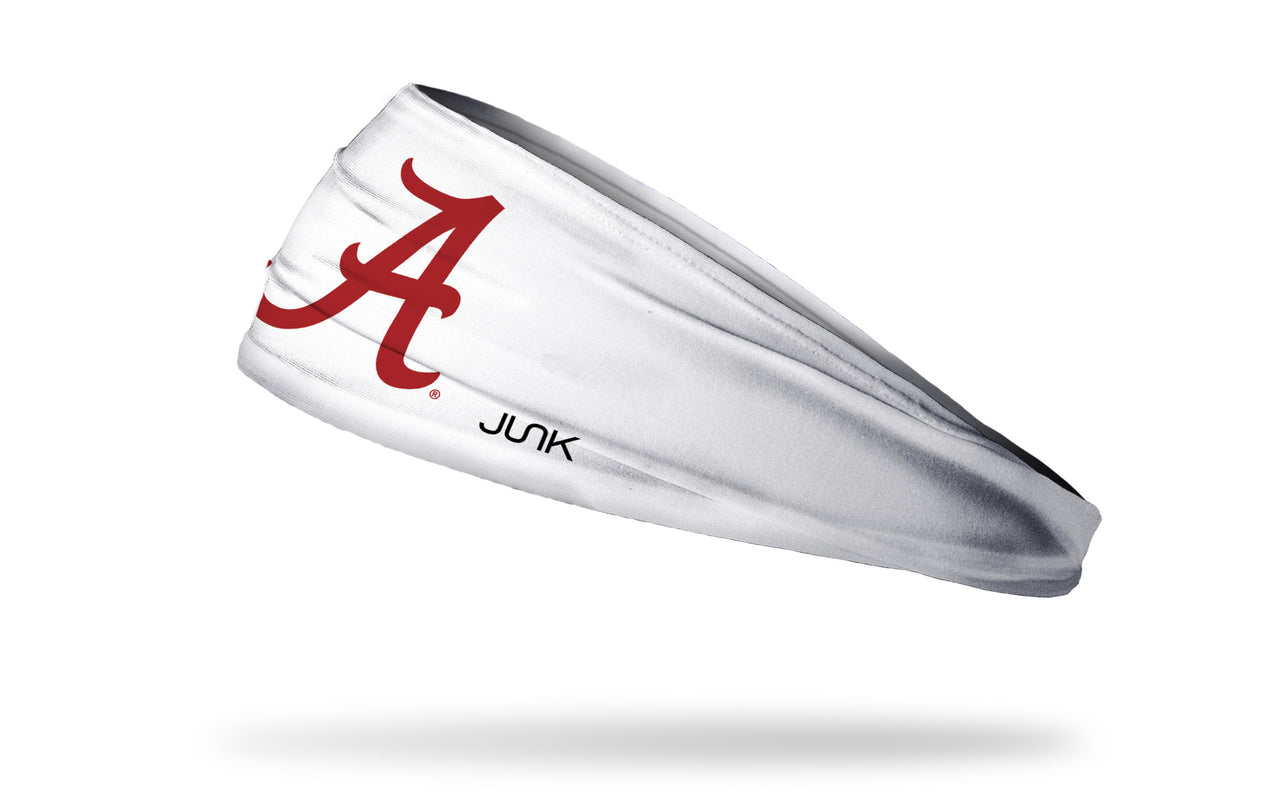white headband with University of Alabama A logo in crimson red