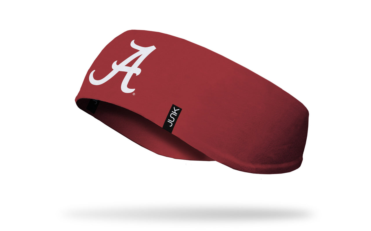 crimson red ear warmer with University of Alabama A logo in white