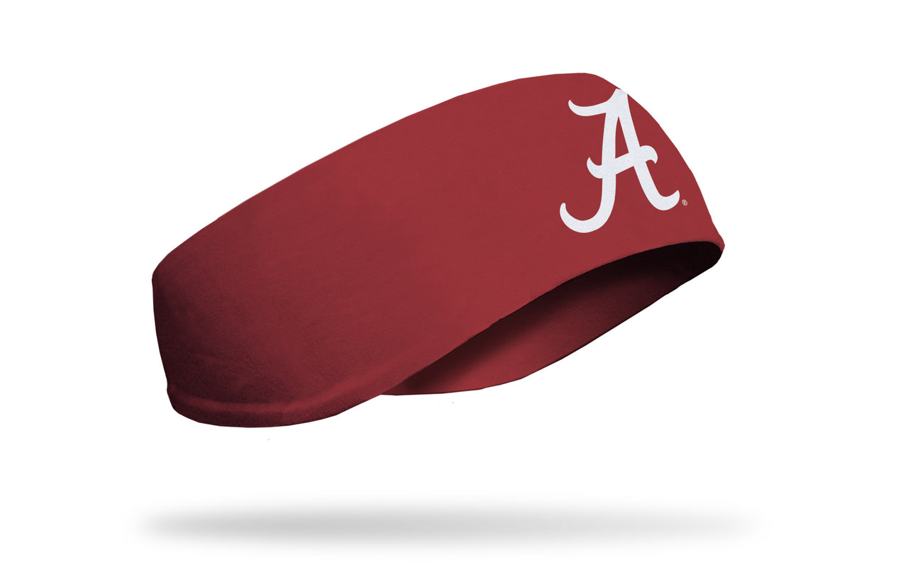 crimson red ear warmer with University of Alabama A logo in white