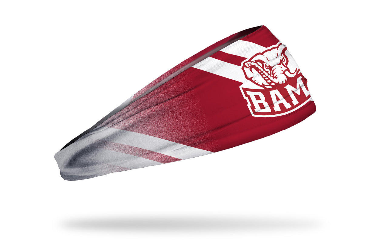 crimson red headband with white diagonal stripes and University of Alabama Bama elephant logo in crimson red