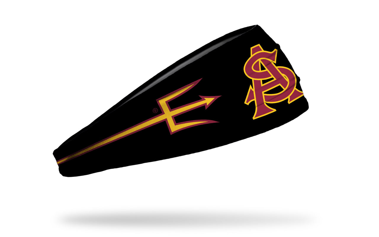 black headband with Arizona State University A S logo with pitchforks to left and right in gold and maroon