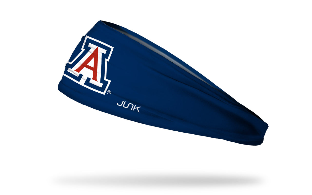 navy headband with University of Arizona A logo in white navy and cardinal