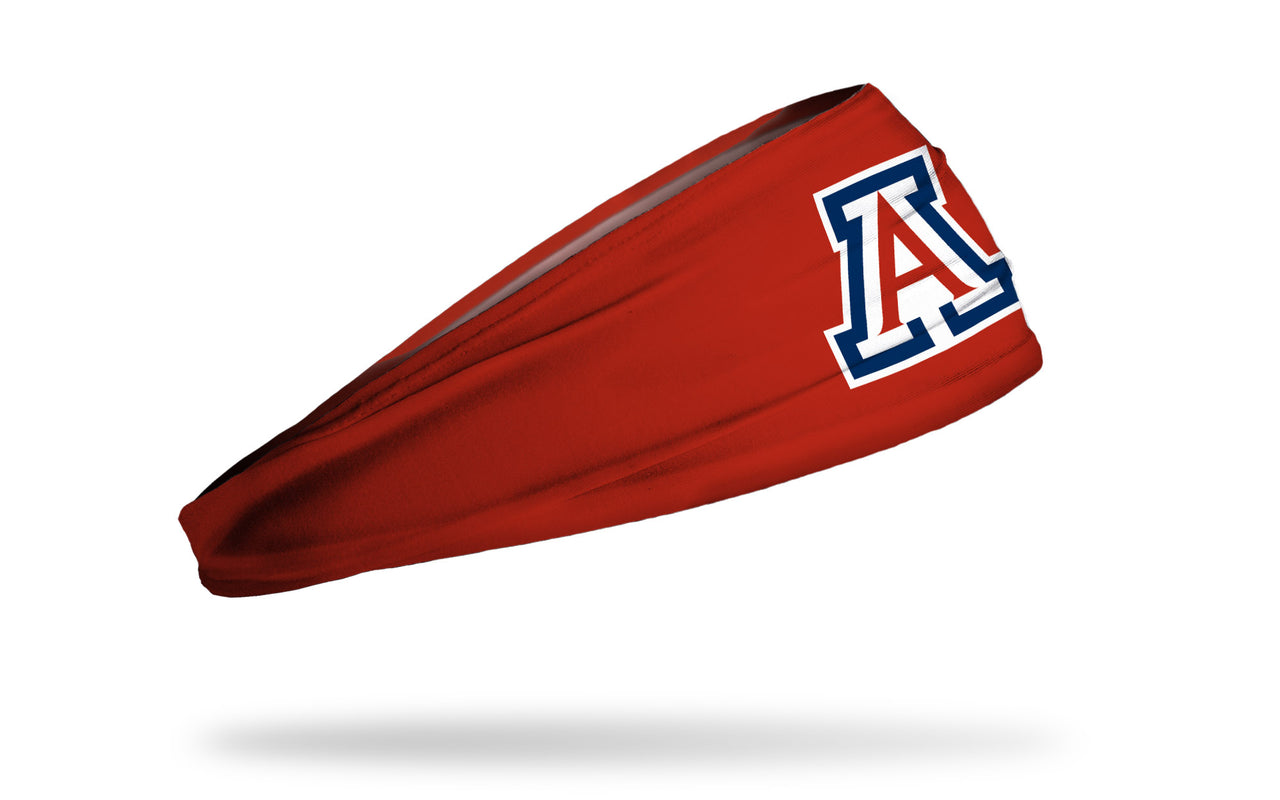 cardinal headband with University of Arizona A logo in white navy and cardinal