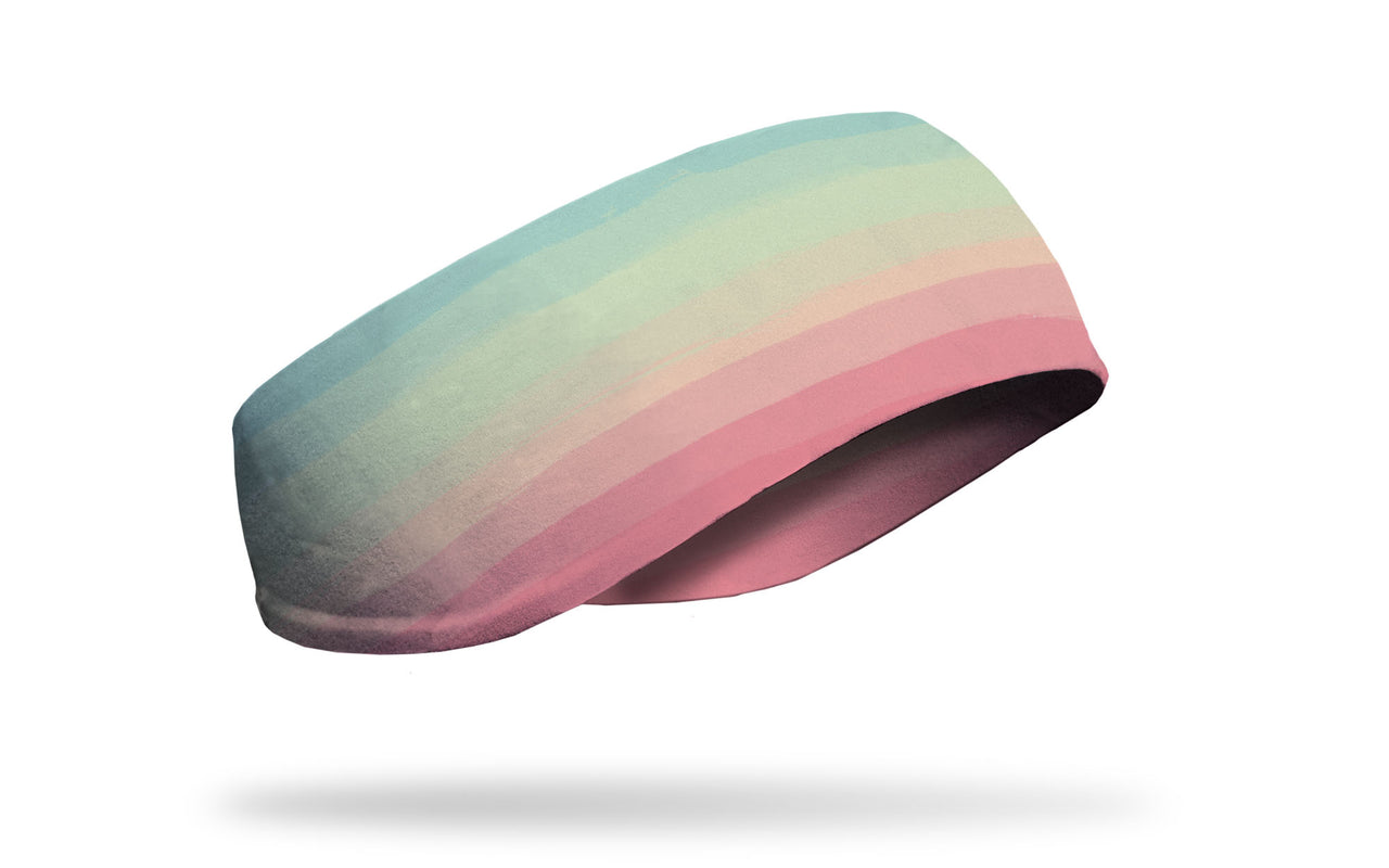 colorful pastel ear warmer in blue green orange and pink painted gradient