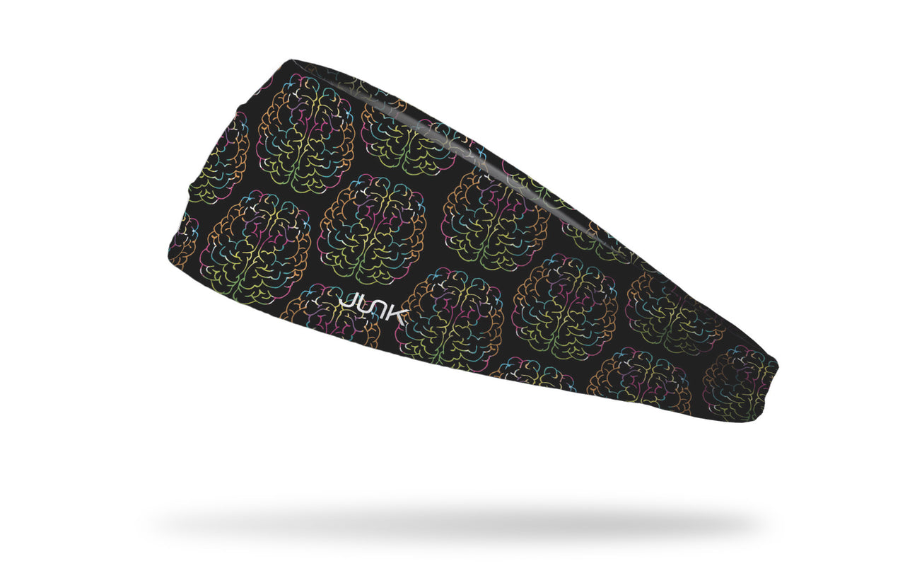 black medical themed headband with brain outline with multicolor brain waves