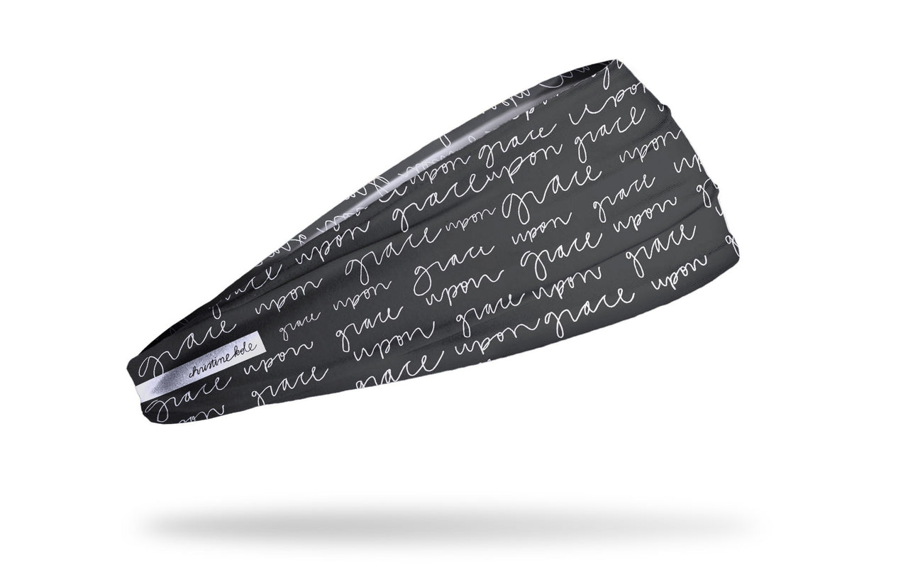 JUNK Athlete Christine Kole headband collection grace upon grace wordmark in repeating pattern on black