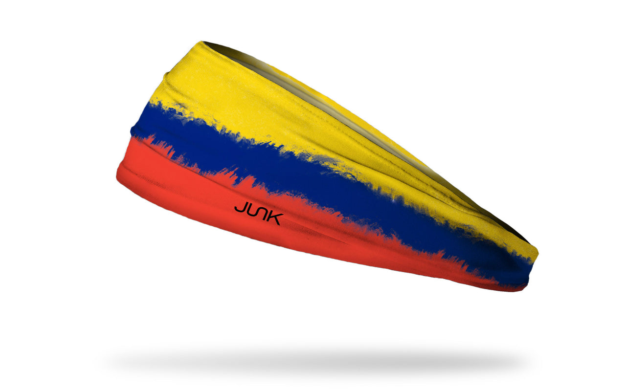 headband with traditional Columbia flag design made to look like it has been painted
