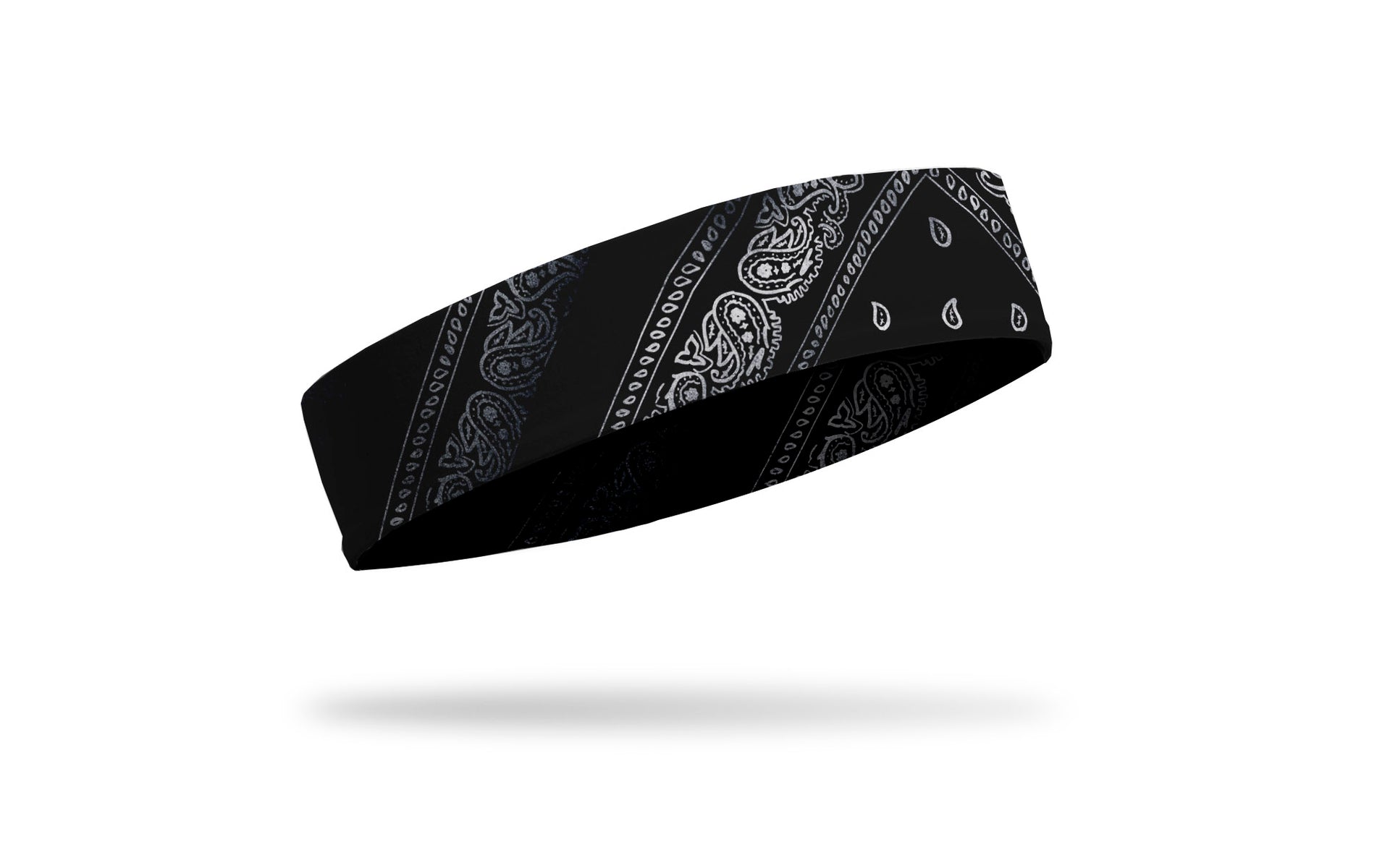 right side view black and white distressed paisley bandana print JUNK baller headband