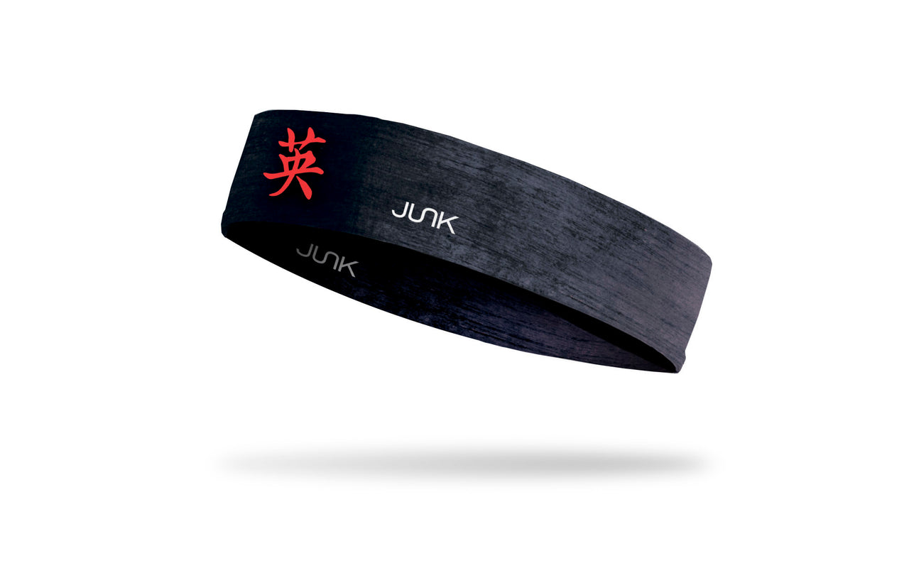 black and grey headband with chinese symbol of courage in red