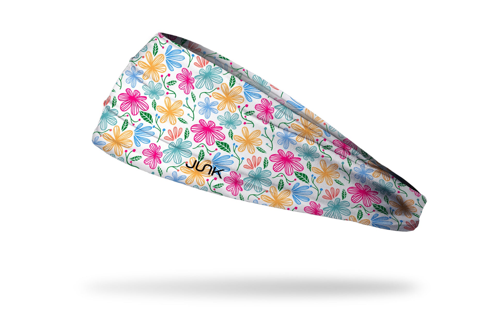 white headband with yellow pink and blue floral daisy print