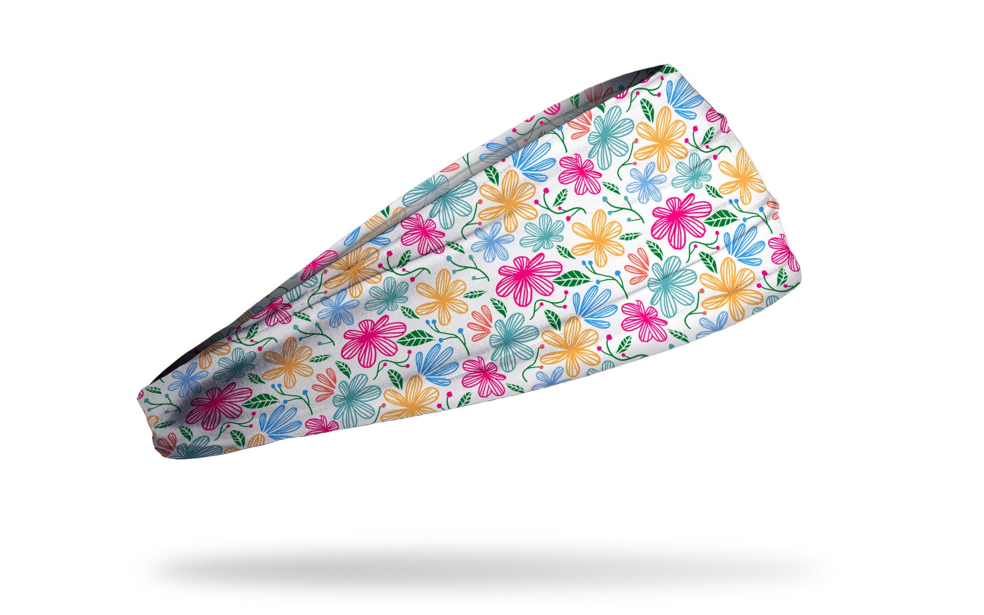 white headband with yellow pink and blue floral daisy print
