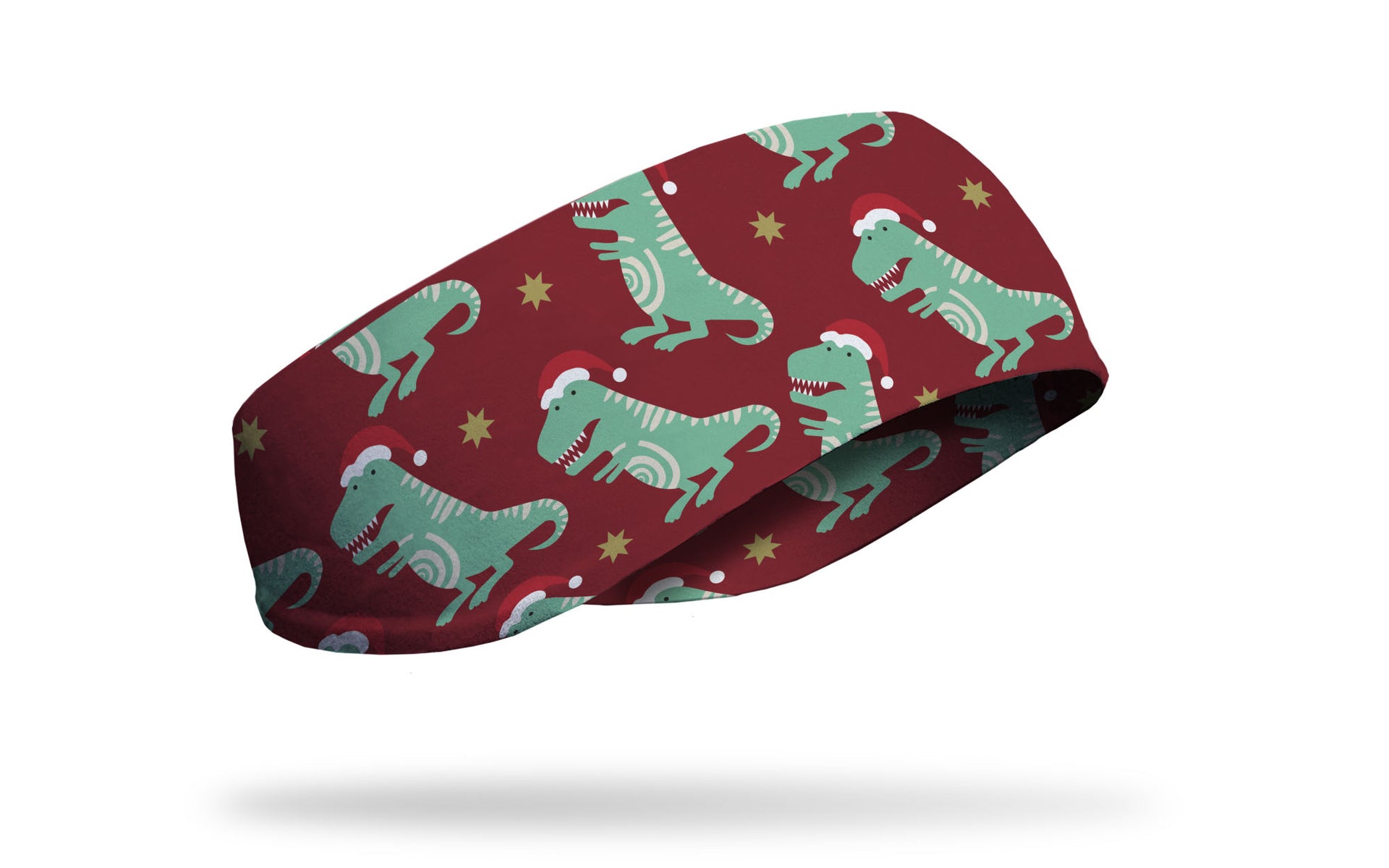 dinosaur in santa hat red ear warmer right side