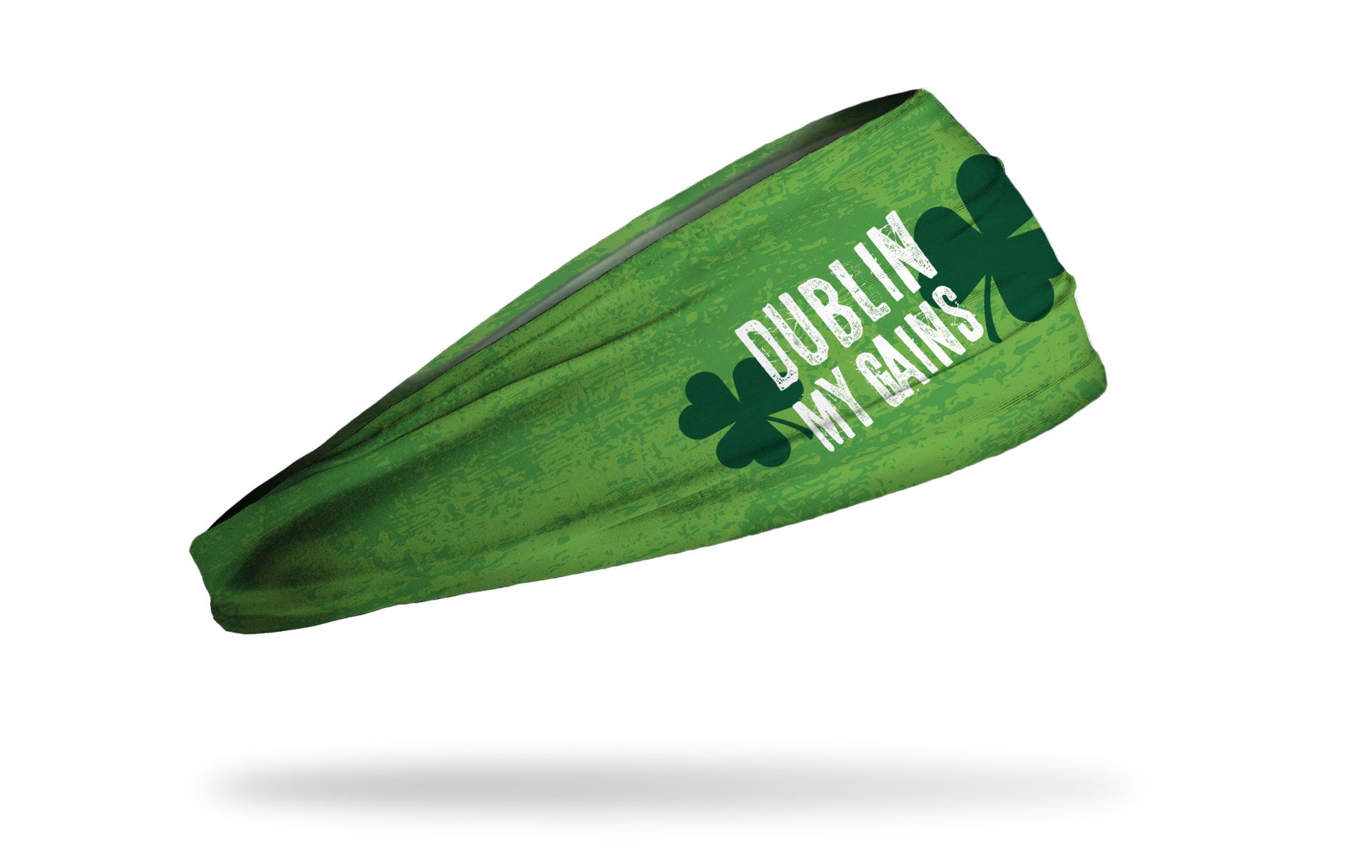 green headband with Dublin My Gains words sayings