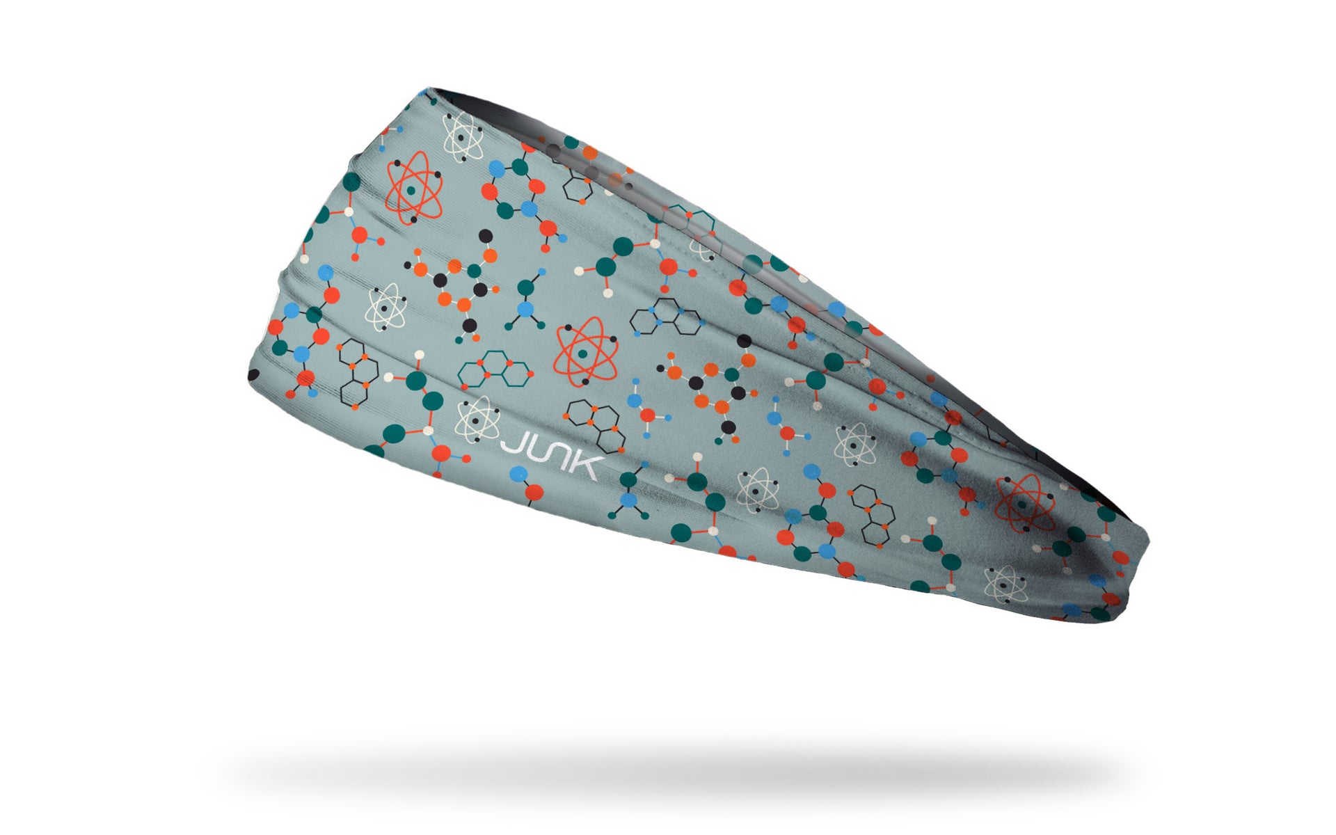 gray headband with brightly colored molecule pattern
