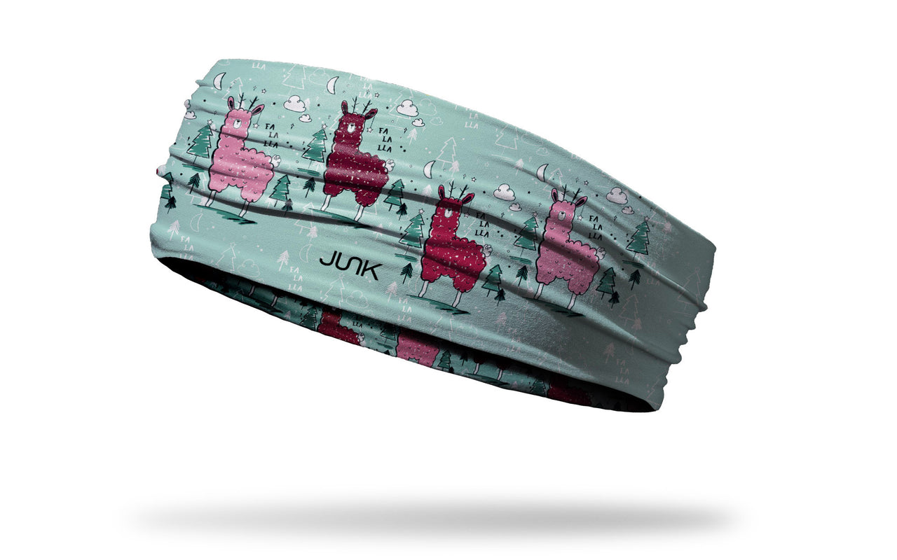 colorful llamas on a snow background in a repeating pattern