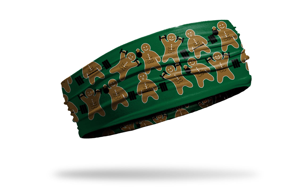 green headband with repeating pattern of gingerbread men working out