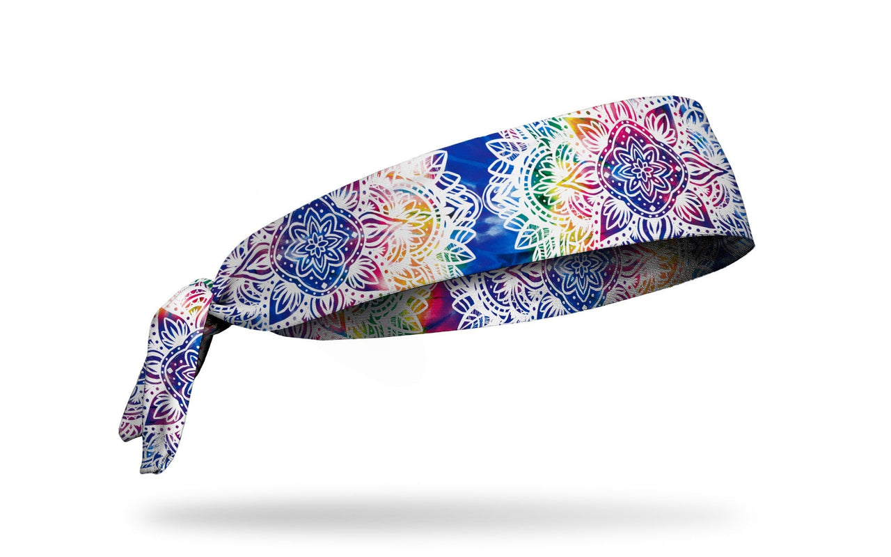 tie-dye rainbow print headband with intricate white mandala