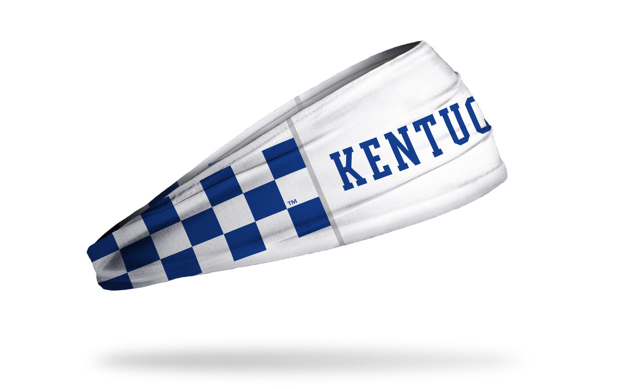 blue and white checkered headband with University of Kentucky wordmark logo in blue inside white block