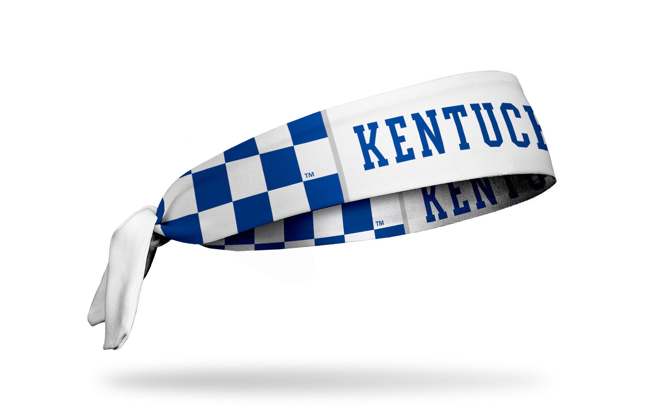 blue and white checkered headband with University of Kentucky wordmark logo in blue inside white block