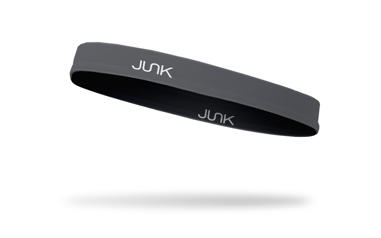left side view of all grey JUNK thin band headband