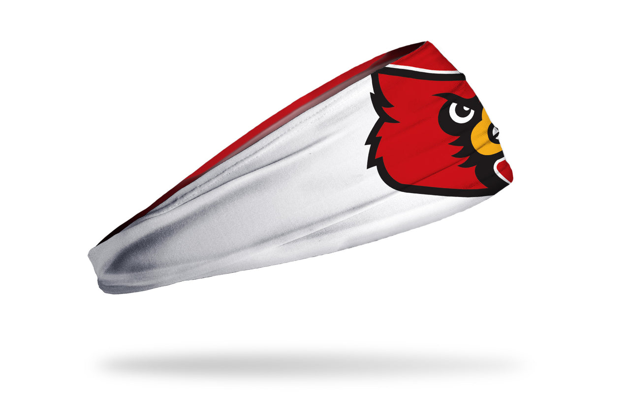 red and white headband with University of Louisville cardinal mascot in full color