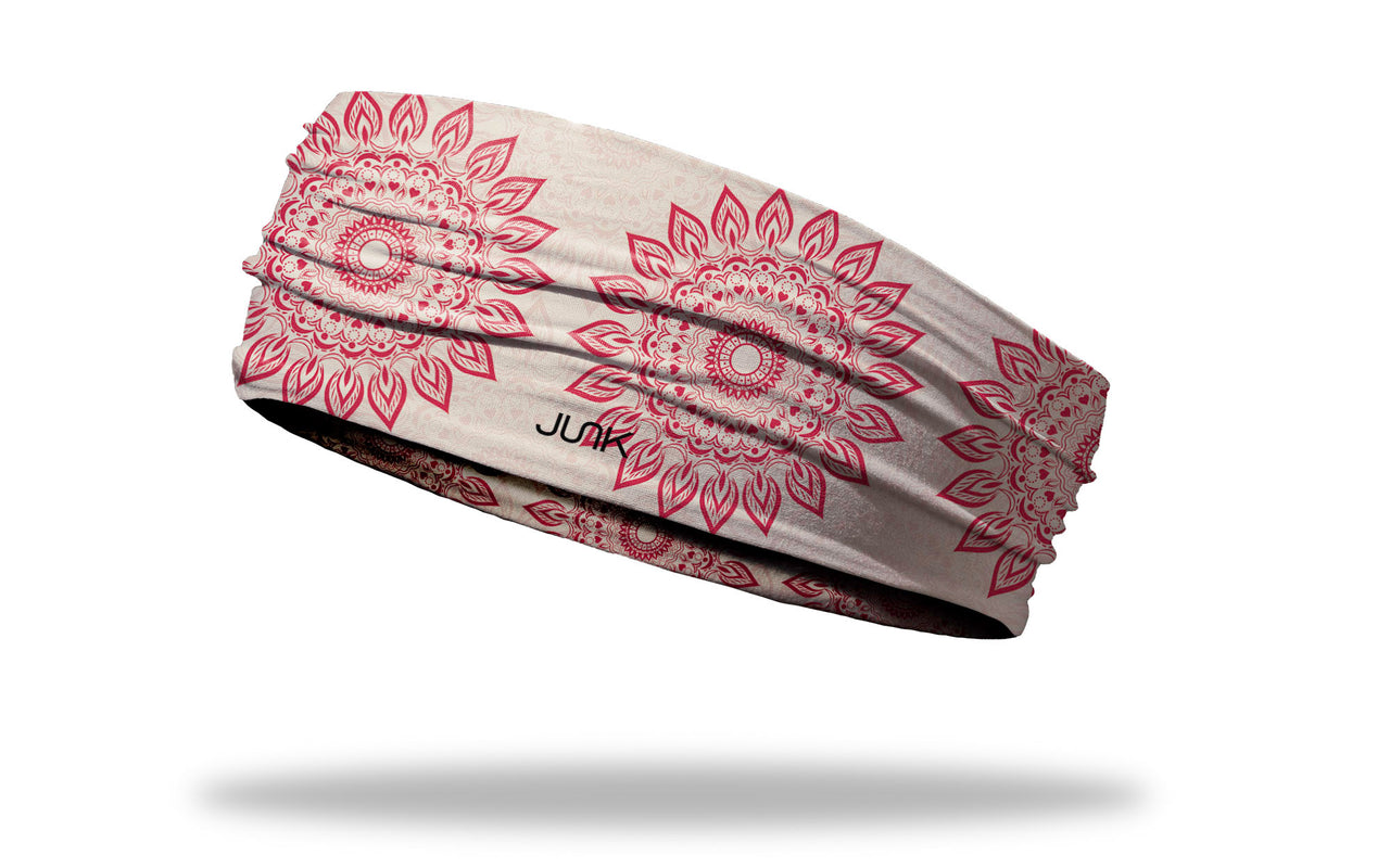 cream white JUNK headband with oversized repeating red mandala design