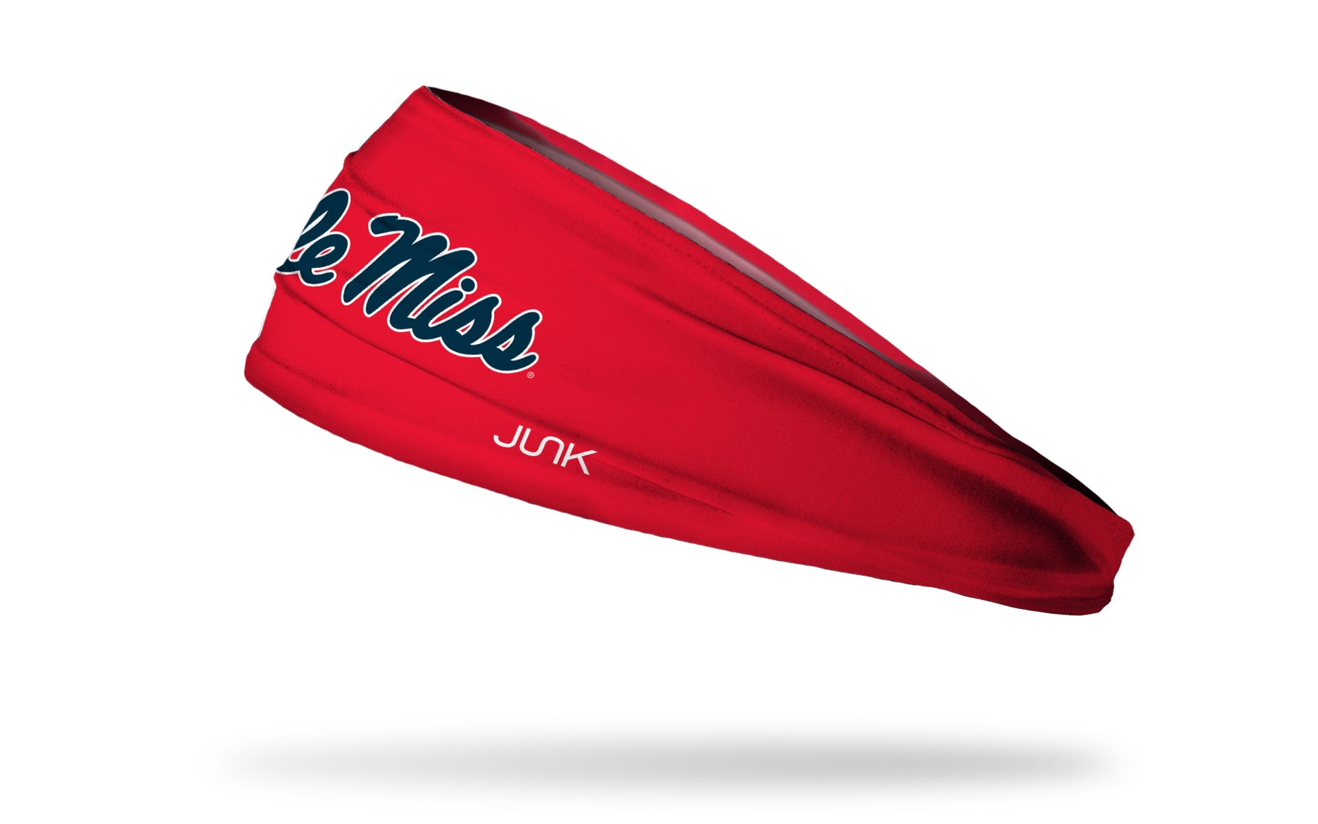 red headband with University of Mississippi Ole Miss wordmark in navy with white outline