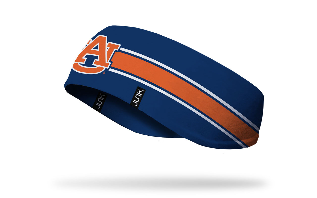 navy ear warmer with Auburn University A U logo in orange and white and orange band around