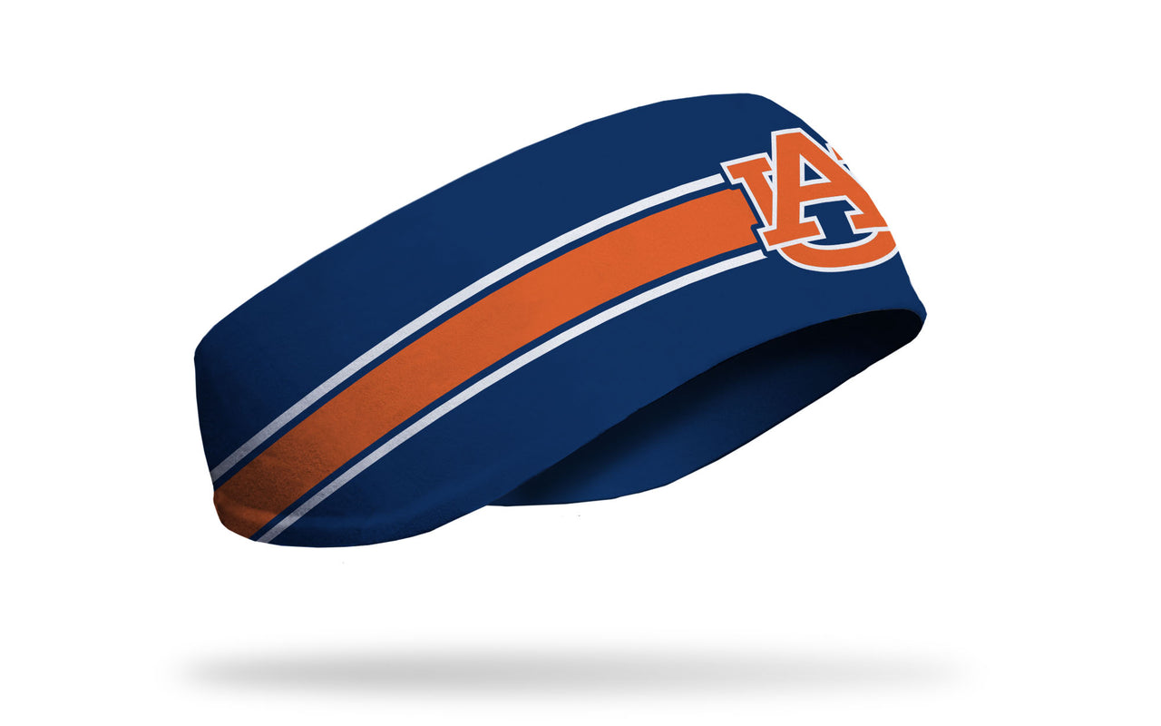 navy ear warmer with Auburn University A U logo in orange and white and orange band around