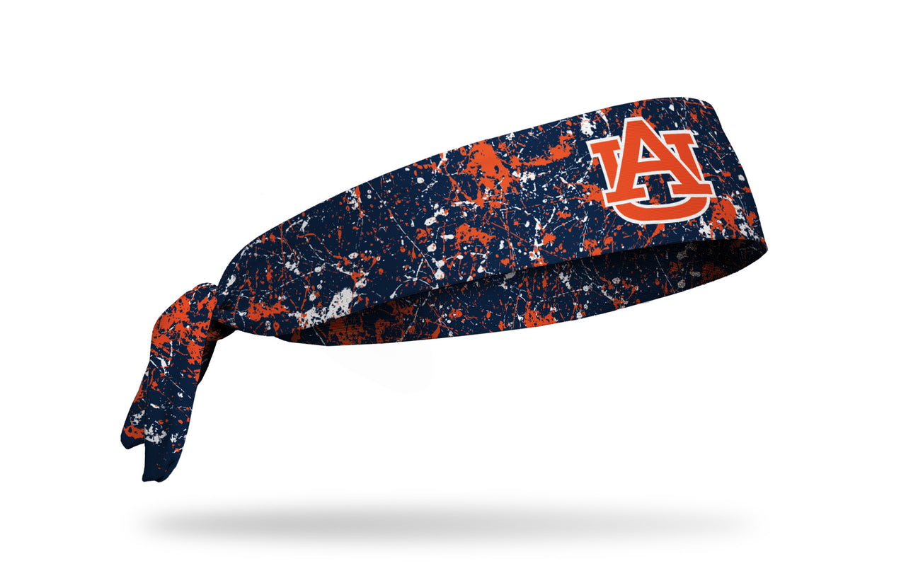 navy paint splatter headband with Auburn University logo in orange