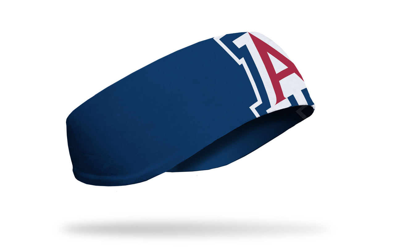navy ear warmer with University of Arizona oversized A logo in white and cardinal